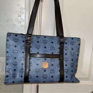 MCM Blue VisetosTote with Black Accents